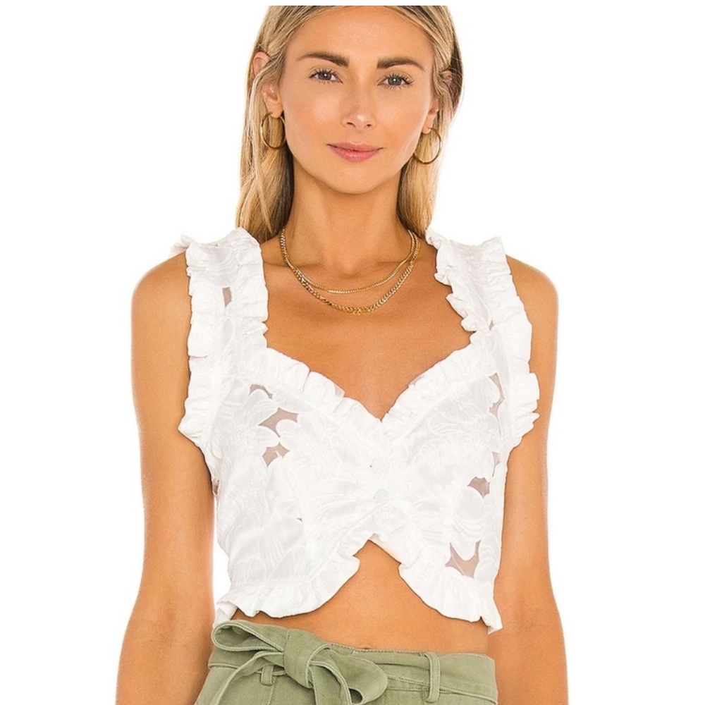 For Love And Lemons Evelyn White Ruffle Button Crop Top XS Rare
